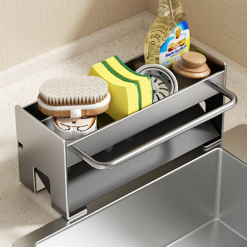 Kitchen Sink Sponge Holder Drain Rack Faucet Storage Soap Drainer Towel Rack Shelf Organizer Accessories