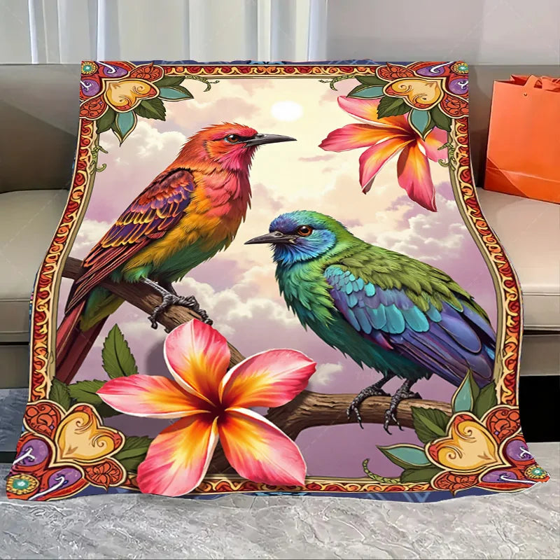 1pc Flannel Blanket Autumn Fox in Floral Forest Blanket - Cozy Fall Scene Throw