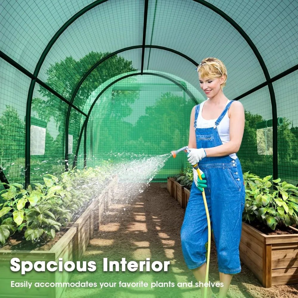 Walk-in Greenhouse, 12x7x7 FT Heavy Duty Tunnel Green House for Outdoors, Portable Green Houses for Outside, Winter Hot House wi