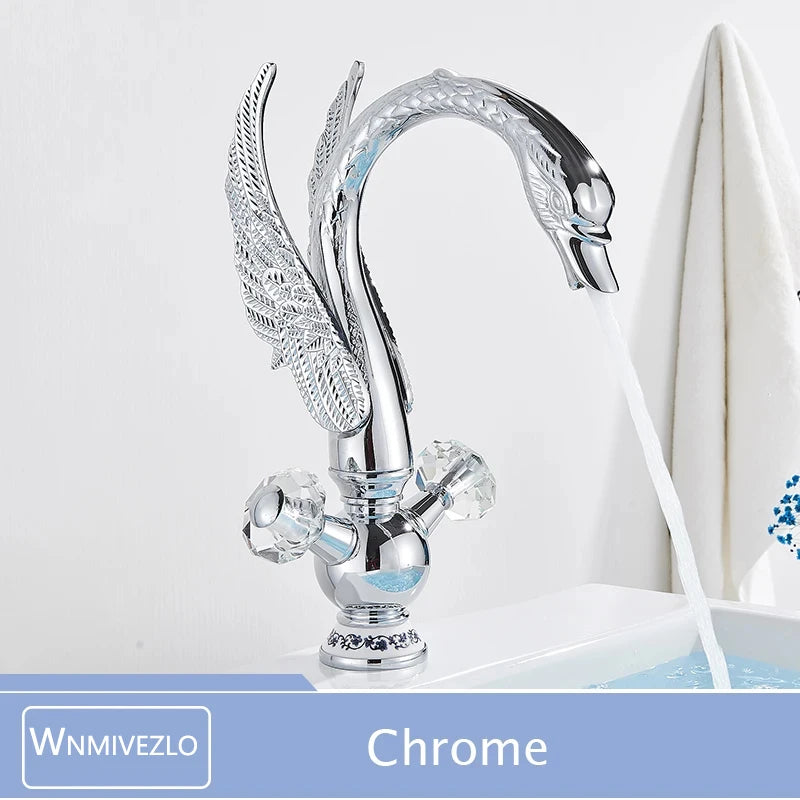 Wanmivezlo Luxury Europe Style Hot and Cold Water Basin Sink Faucet Deck Mounted Bathroom Faucet Gold Brass Crystal Handle