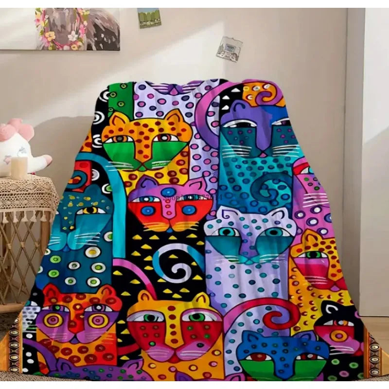 Funny cartoon blanket with funny cats, suitable for sofa, office, bed blanket, camping and travel