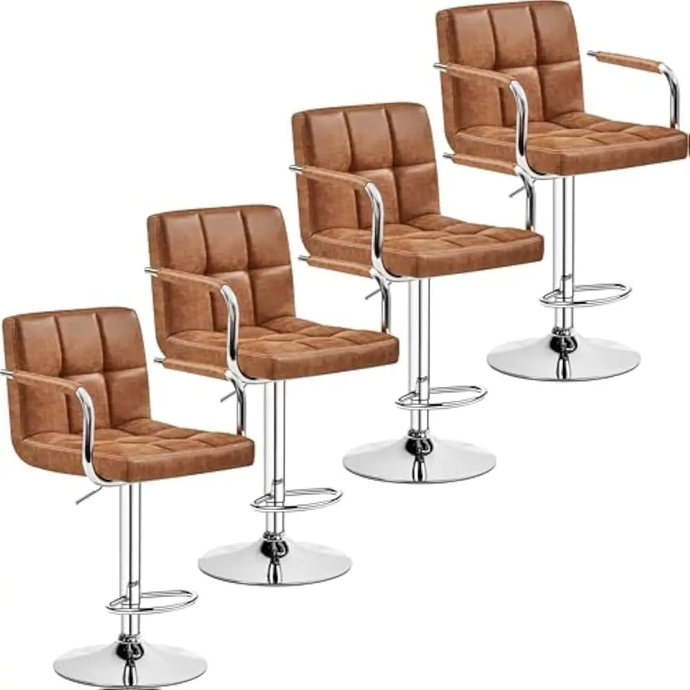 Bar Stools Set of 2, PU Leather Adjustable Swivel Barstools, Hydraulic Kitchen Counter Height Bar Chairs w/Armrest and Back