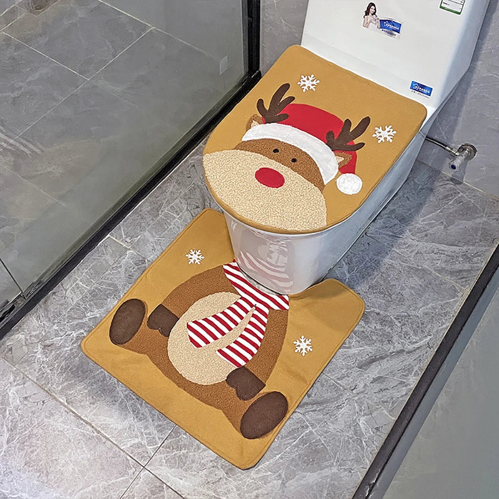 Christmas Toilet Cover Set Deer Toilet Cover Soft Snowman Toilet Cover Christmas Bathroom Decor Toilet Seat Cover and Rug Set