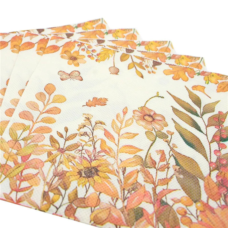 20pcs/pack 33x33cm Plant Flower Printed Table Dinner Disposable Cocktail Napkins Paper Autumn Decoration
