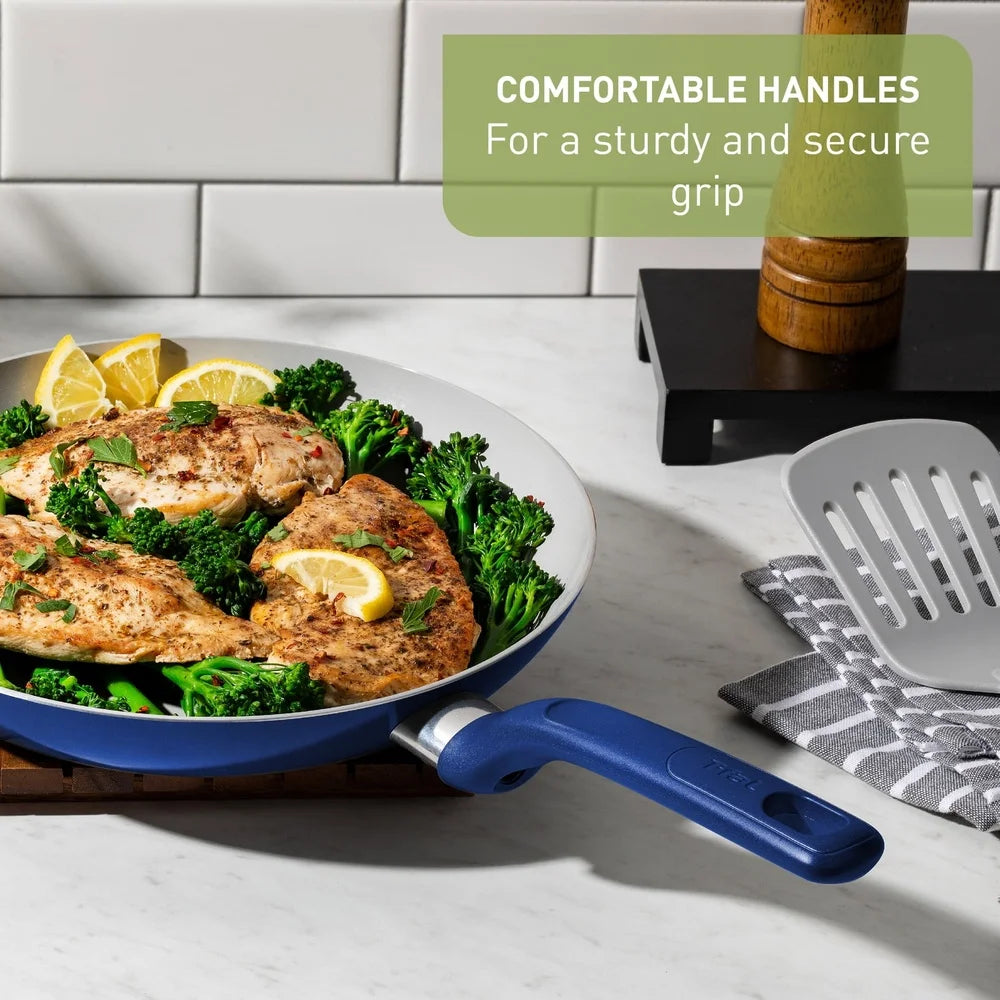 12 Piece Non Stick Ceramic Cookware Set with Thermo Spot Technology Comfortable Handles Easy to Clean Even Heat Base Kitchen