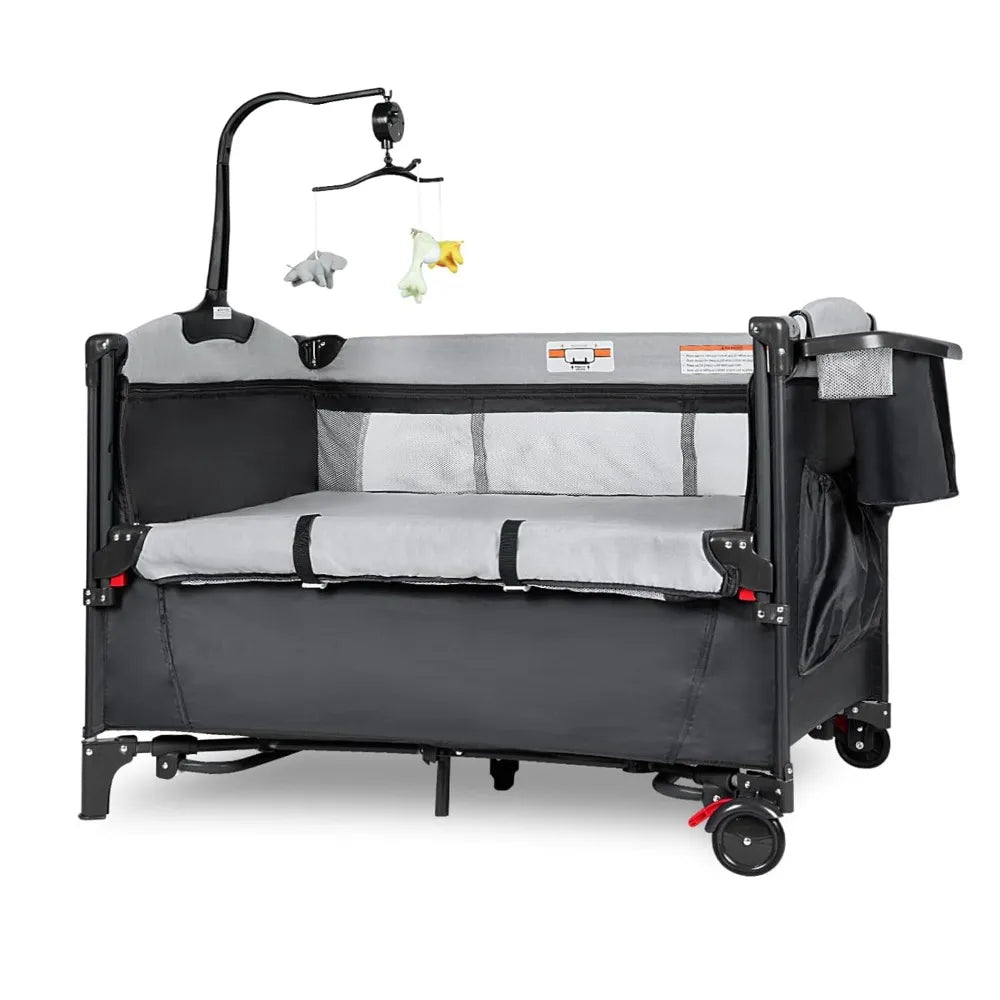 5-in-1 Pack and Play, Baby Bassinet Bedside Sleeper with U-Shaped Diaper Changer, Portable Toddler Playard for Newborn Toddlers,