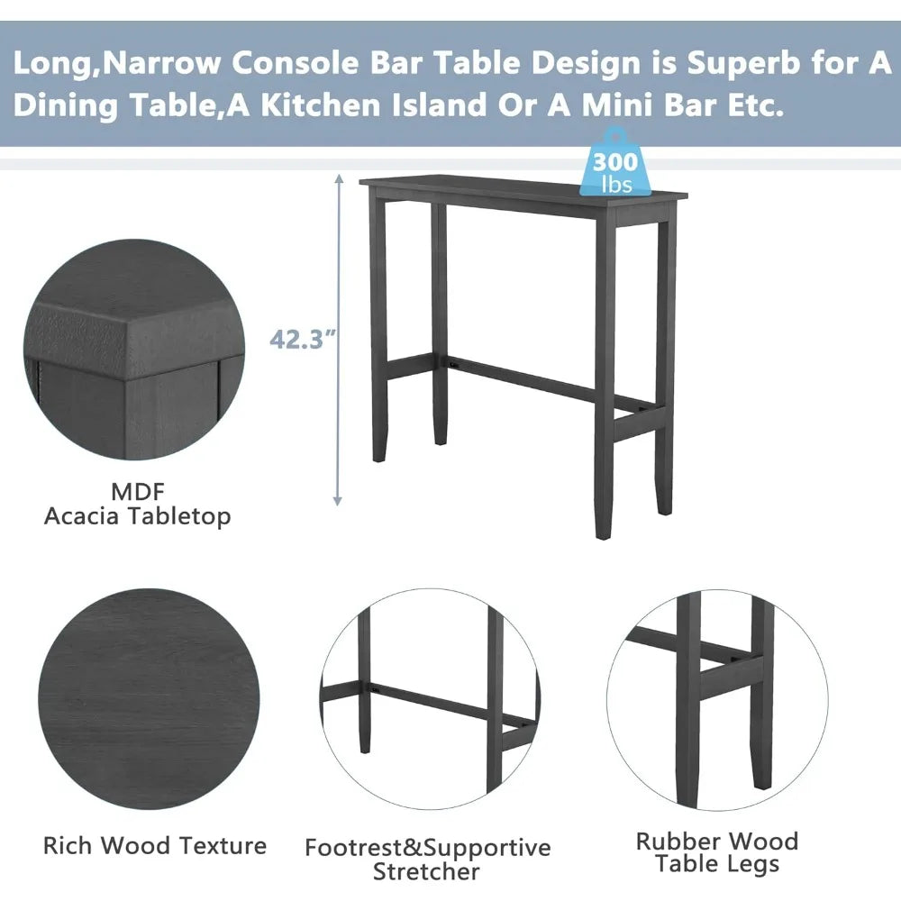 3 Piece Dining Bar Table Set, Counter Height Bar Table and Chair Set Farmhouse Kitchen Table Set with 2 Upholstered Chairs for K