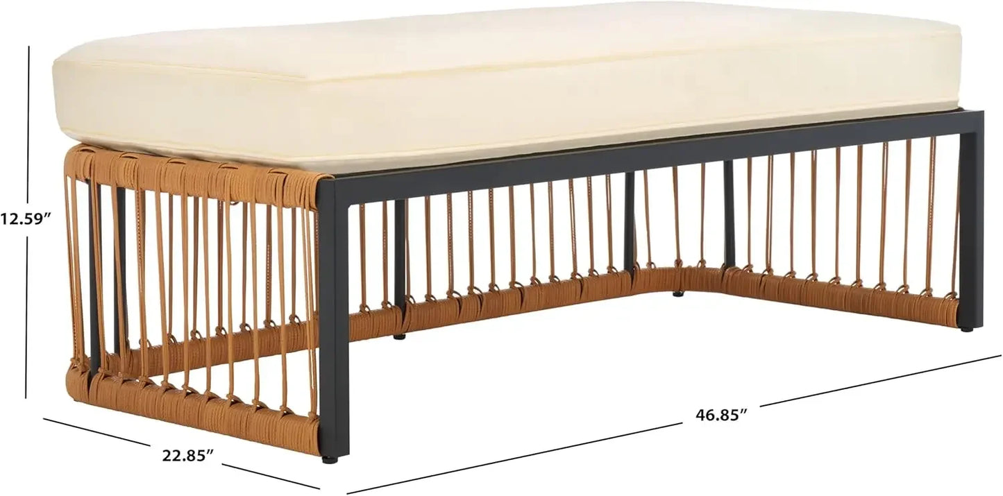 Outdoor Collection Bola Natural Brown Faux Rattan/Beige Cushion Bench (Fully Assembled)