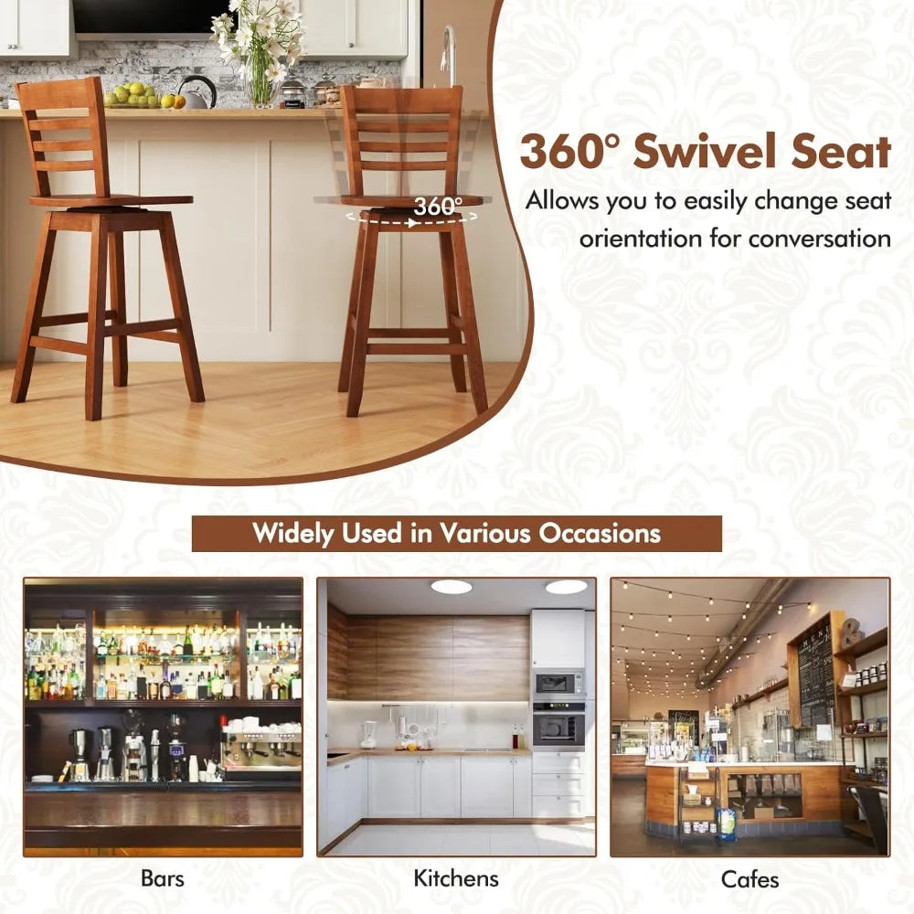 Set of 4 Swivel Bar Stools, 24.5 Inch Counter Height Chairs with Hollow Backrests and Contoured Seats, Including Footrests for K
