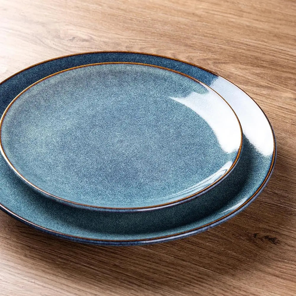 Ceramic Dinnerware Sets For 4, 12 Pieces Handpainted Plates And Bowls Set, Scratch Resistant Stoneware Dishes Set, Dishwasher &