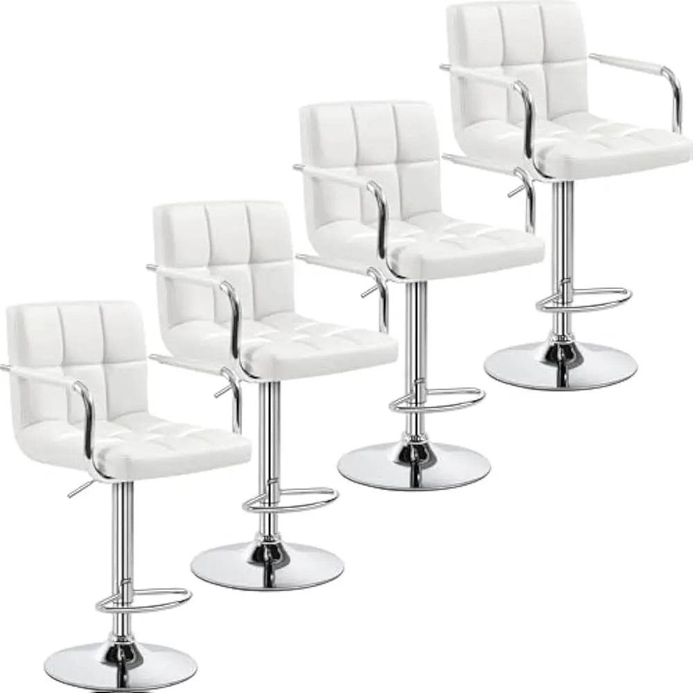 Bar Stools Set of 2, PU Leather Adjustable Swivel Barstools, Hydraulic Kitchen Counter Height Bar Chairs w/Armrest and Back