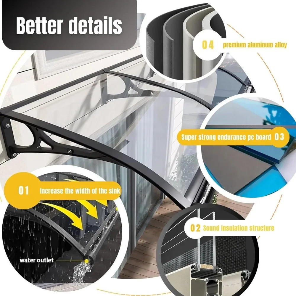 Awning for Door Entrance, Awnings for Doors, Polycarbonate Cover Outdoor Front Door Patio UV/Rain/Snow Protection