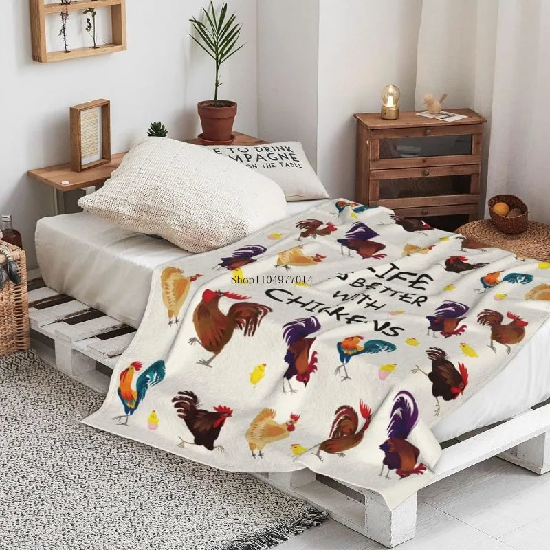 Cute Chicken Blanket for Adults Women Children Chicken Rooster Decorative Throw Blanket Comfortable Soft Blanket