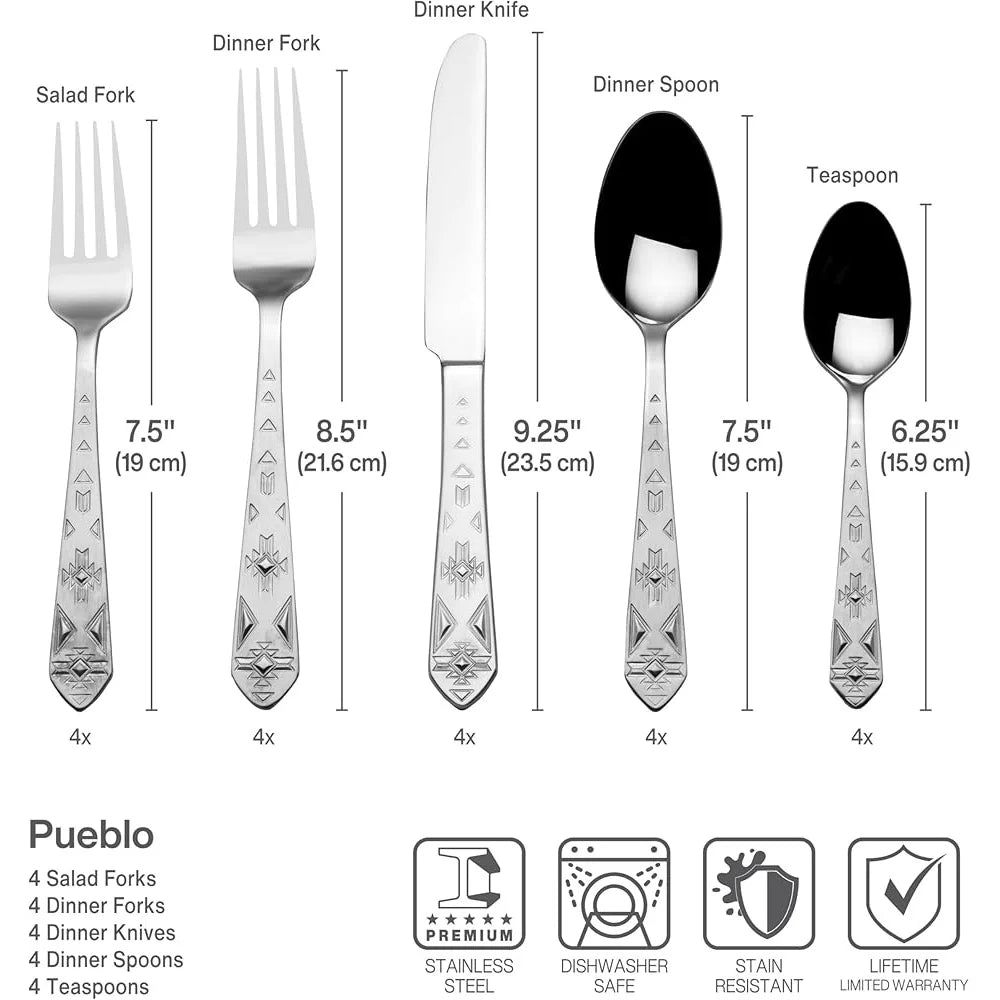 20-Piece Stainless Steel Flatware Set Service 4 Dishwasher Safe Corrosion Resistant Dining Table Utensils with Satin Finish