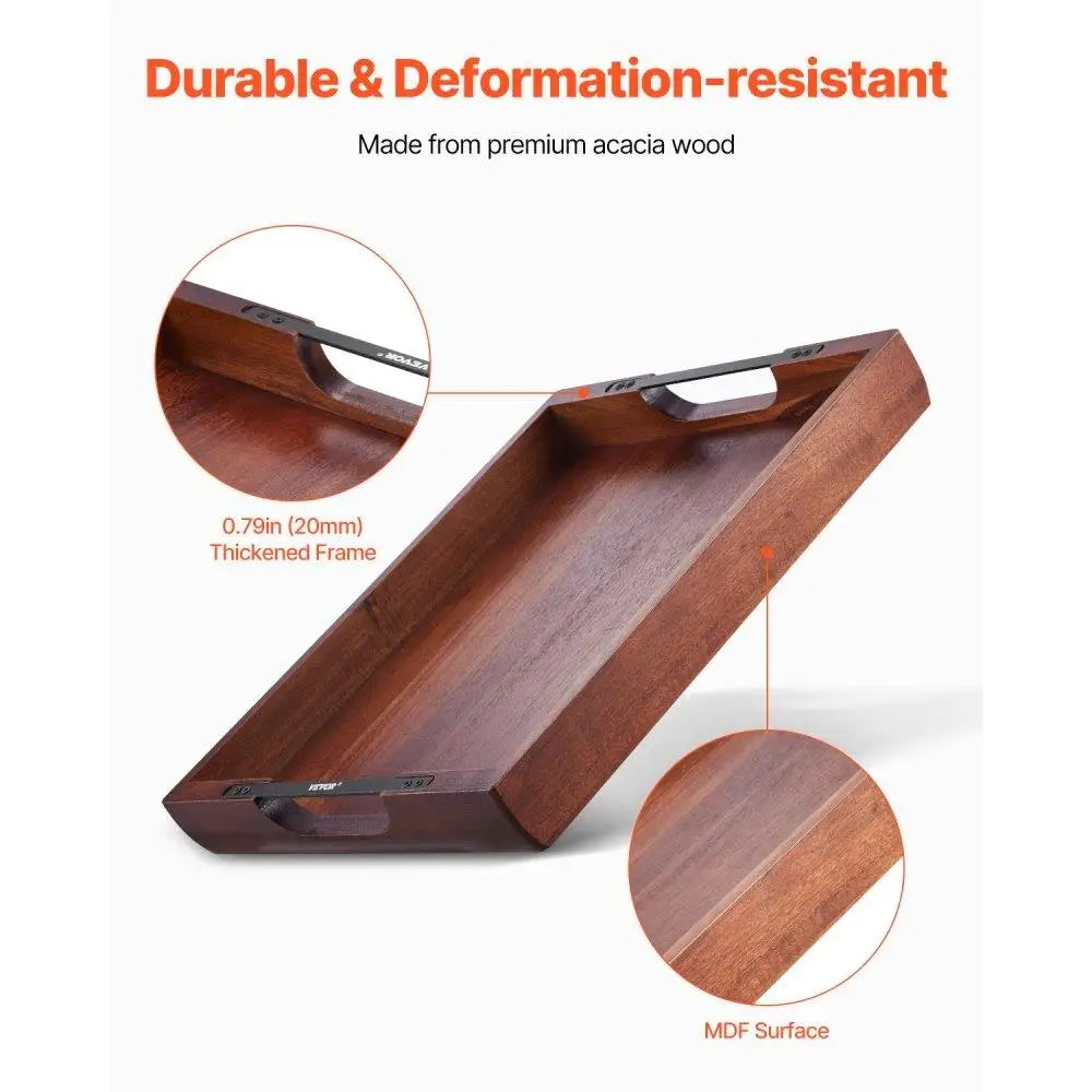 Acacia Wood Serving Tray 17x12 Inch Versatile Serving Table Laptop Desk with Handles