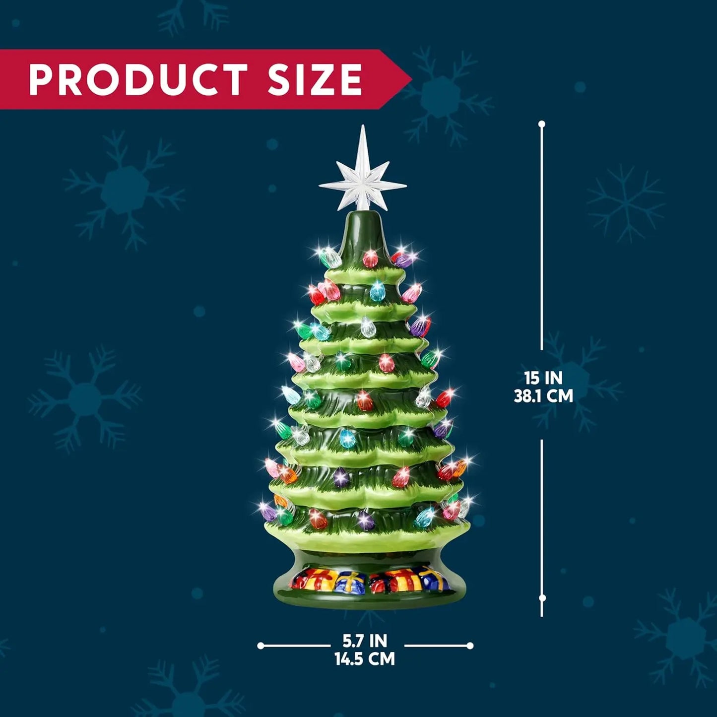 JOYFY 15" Tabletop Prelit Ceramic Christmas Tree with 70 Multicolor Lights Hand-Painted Ceramic Tabletop Christmas Tree for Xmas