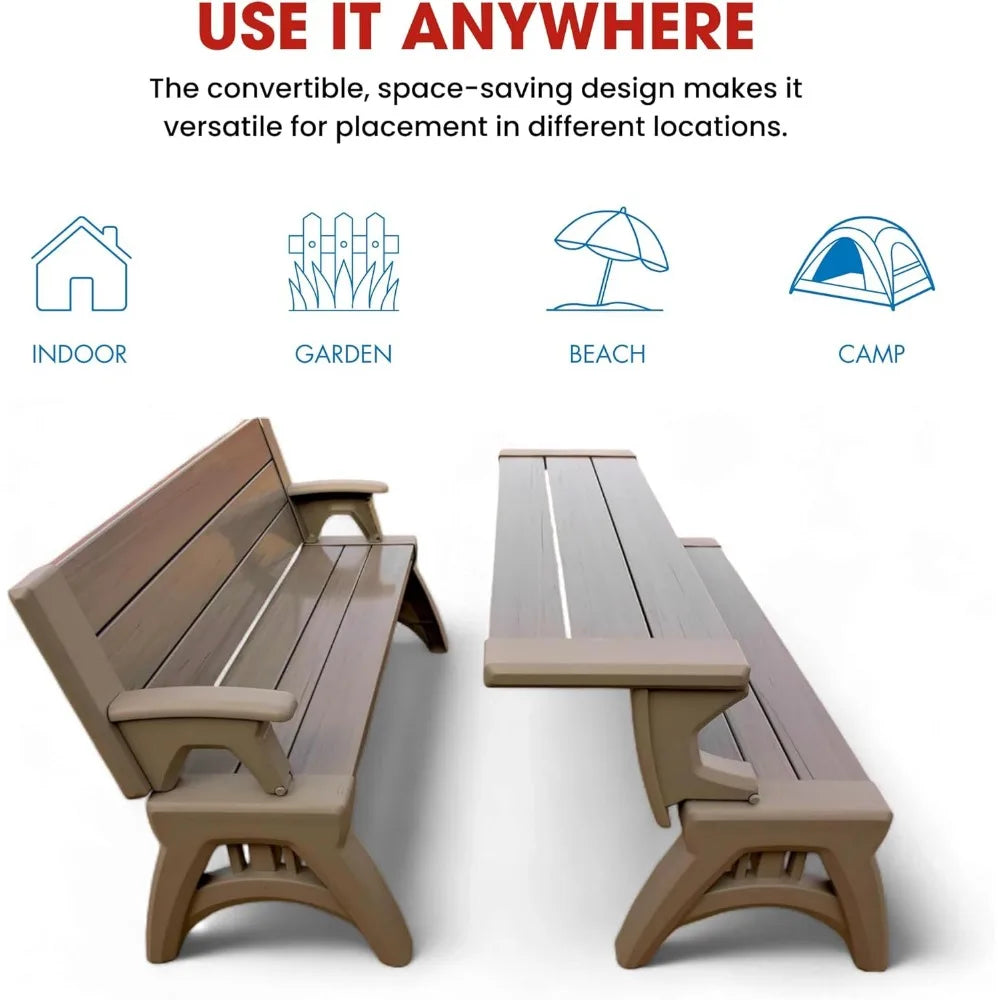 2-in-1 Outdoor Bench & Picnic Table - Foldable, Weather-Resistant Seating - Perfect for Patio, Lawn, Garden, or Deck - Durable C