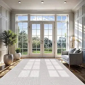 Modern Rug Luxury Swirl Curved Large Micro Loop Area Rugs Soft High-Low Pile Stain Resistant Easy to Clean Non-Shedding D