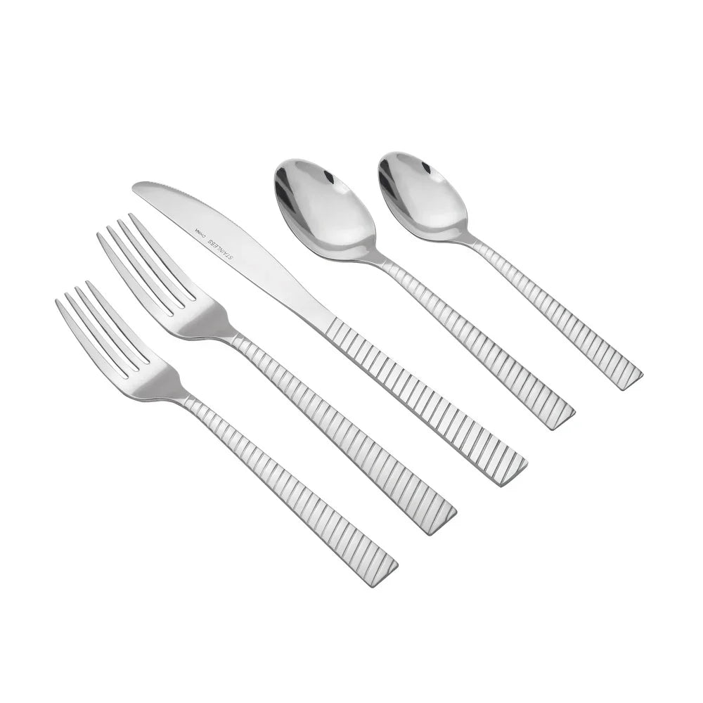 20 Piece Stainless Steel Flatware Set Service 4 Ergonomic Kitchen Utensils Dishwasher Safe Perfect Home Dining Camping Picnics