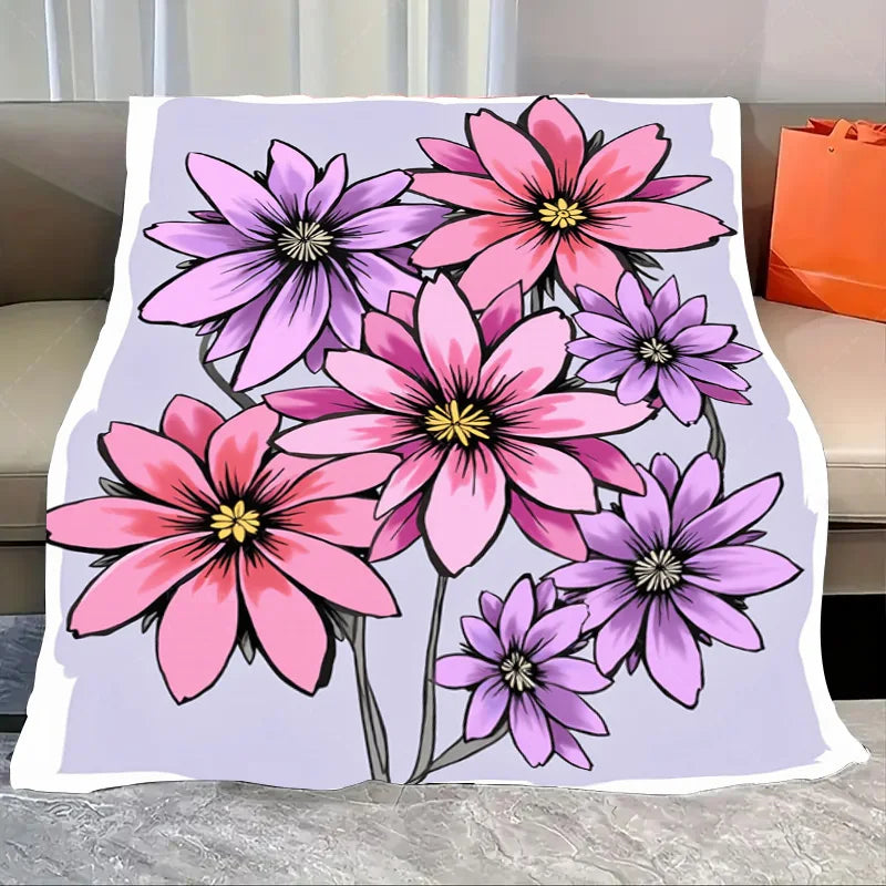 1pc Flannel Blanket Autumn Floral Throw Blanket - Cozy Home Decor with Orange and White Flowers