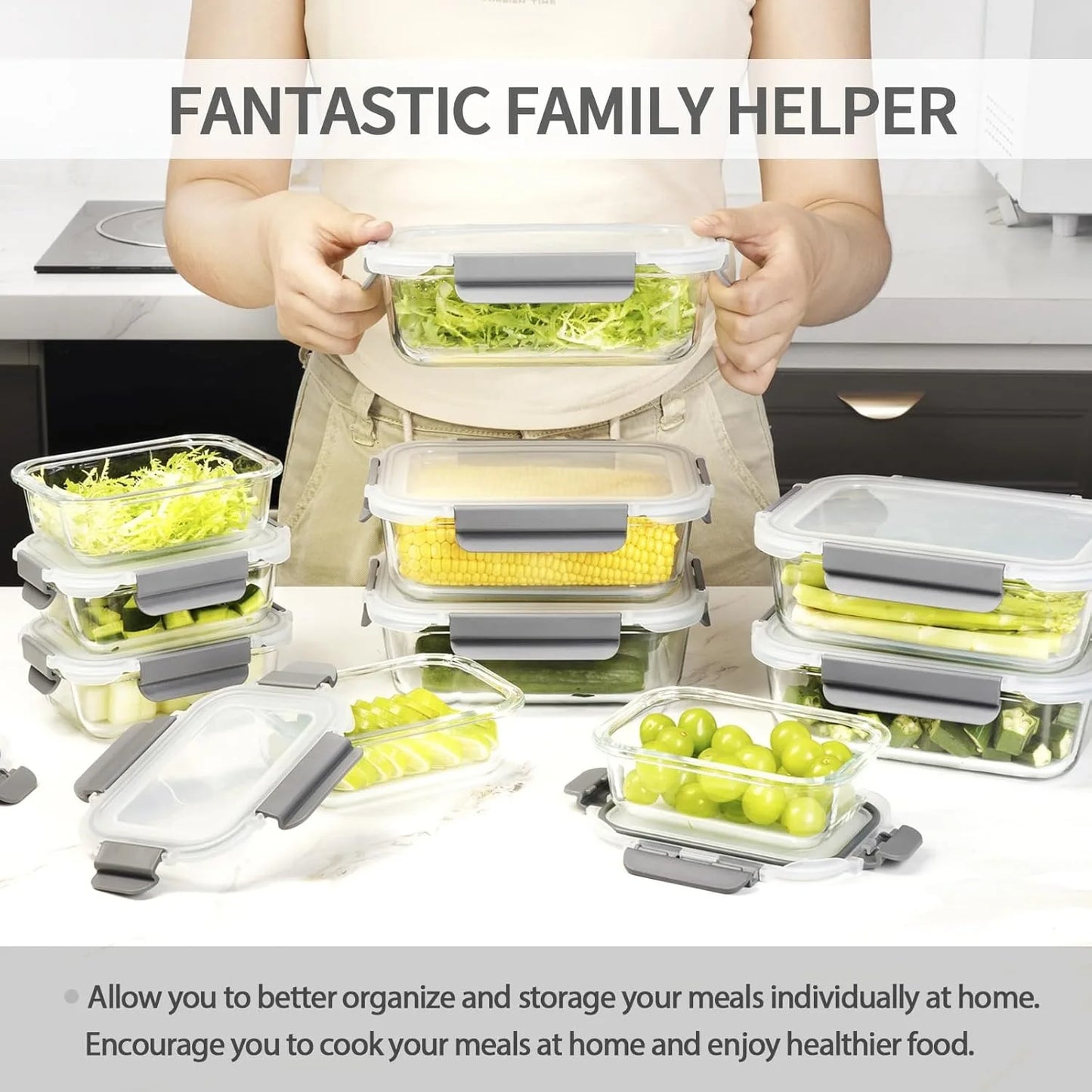 10 Pack Glass Meal Prep Containers, Glass Food Storage Containers with Lids Airtight, Glass Storage Container Set with Lid