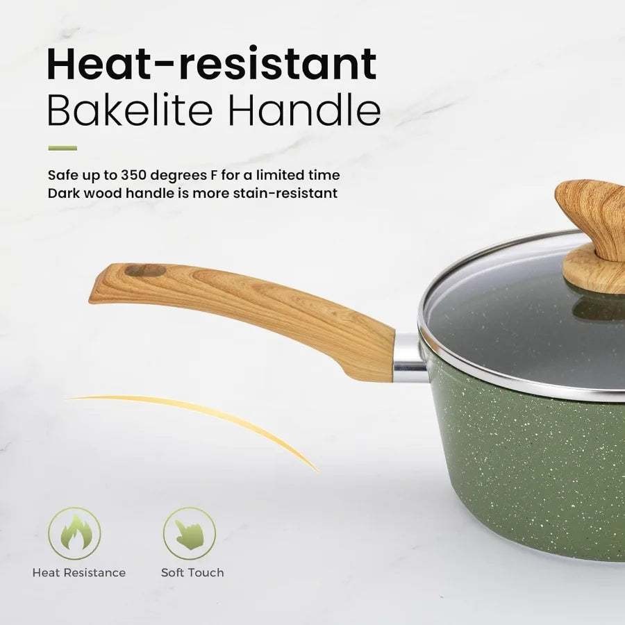 30Piece Nonstick InductionCompatible Kitchen Cookware and Bakeware Set with Green Granite Coating for Efficient and Durable Coo