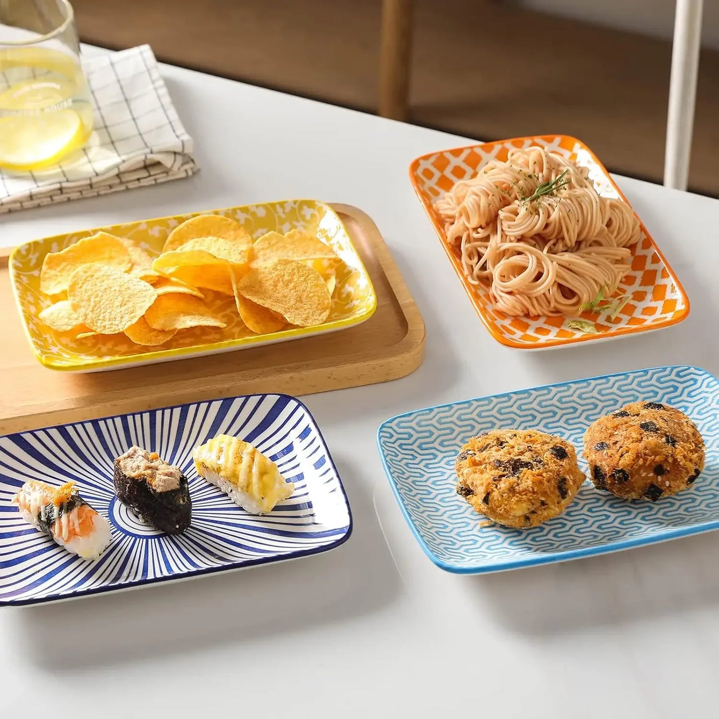 Ceramic 9.5 Inch Large Rectangular Salad Plates, Dinner Plates, Pasta Dessert Plates Serving Platters and Trays for Appetizer