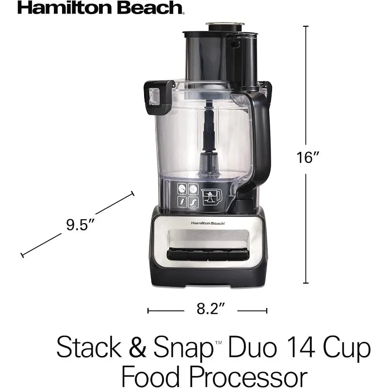 Hamilton Beach Stack & Snap Food Processor and Vegetable Chopper, 14 Cup + 4-Cup Mini Bowls,3-Speed 500 Watt Motor,Black (70585)