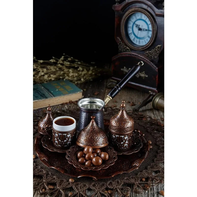 Hot-Sell!Turkish Greek Arabic Coffee Making and Serving Full Set with Cups, Saucers, Lids, Sugar Bowl