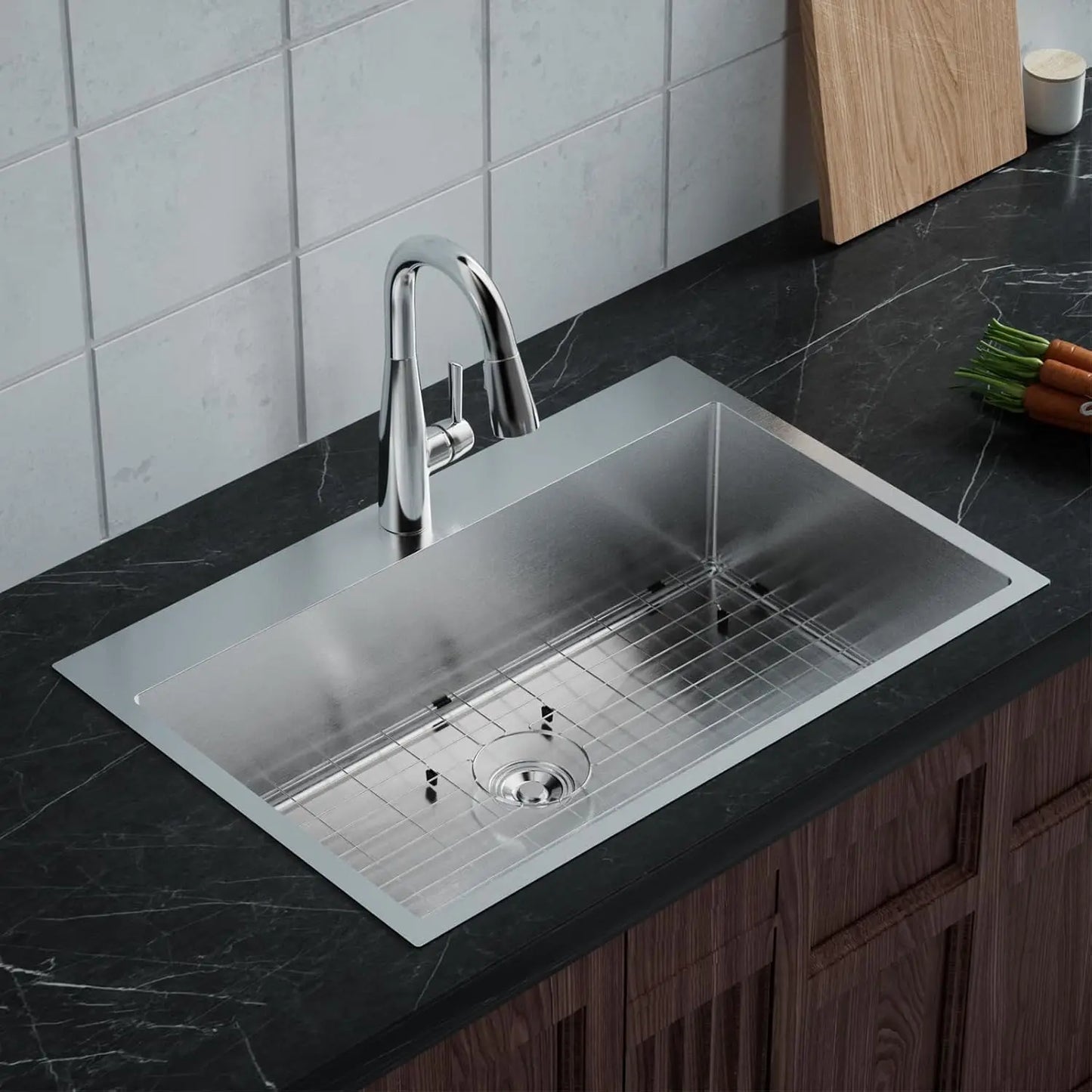 33Inch Top mount Kitchen Sink Drop-in, Farmhouse Kitchen Sink with Sink Protector 18 Gauge, Workstation Sink,