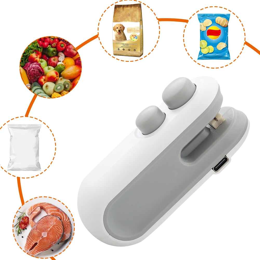 Mini Heat Bag Sealing Machine Rechargeable Food Sealer Clip Handheld Sealer Plastic Bag Heat Sealer for Food Storage