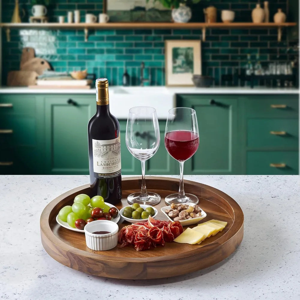 18" Acacia Wood Lazy Susan for Table Top - Wooden Brown Turntable Serving Tray for Charcuterie Boards Cheese Board
