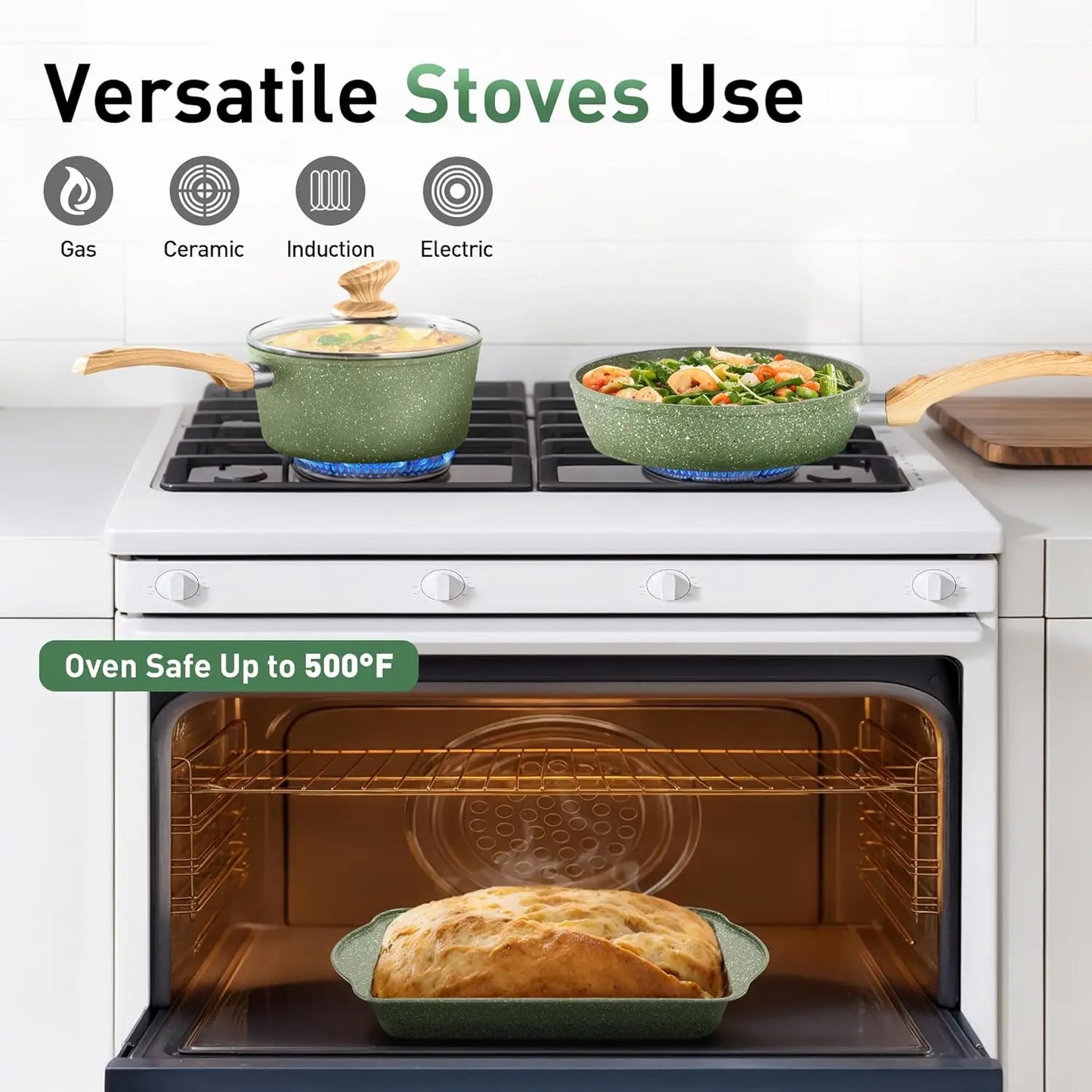 17Pcs Sage Green Pots and Pans Set Non Stick, Induction Kitchen Cookware Sets, Nonstick Granite Cooking Pans Set with PFOA&PFOS