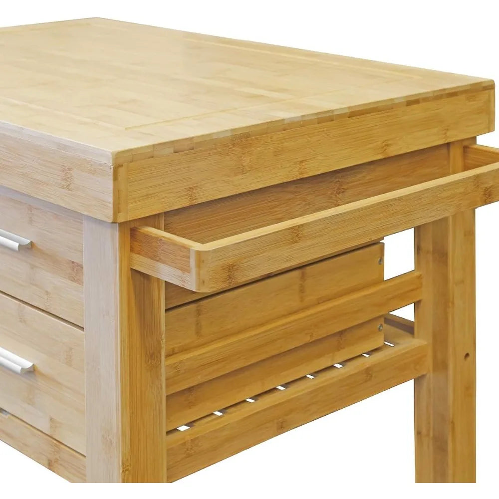 Rolling Kitchen Island Cart with Drawers Shelves, Towel Rack, Locking Casters, Butcher Block Food Prepping Cart Trolley on Whee