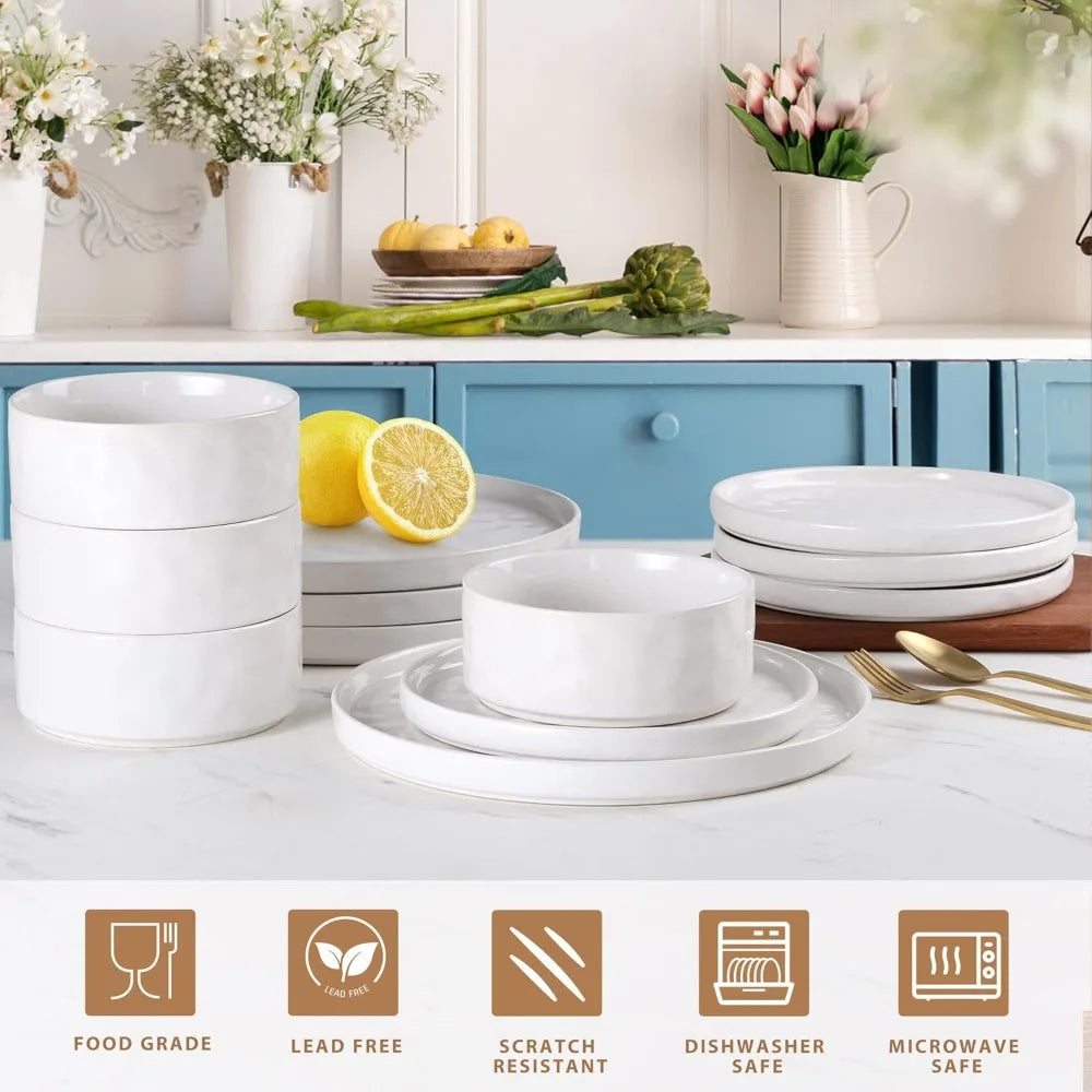 LIANYU Dinnerware Dinner Sets for 6, 18 Piece Ceramic Plates and Bowls Dish Set, Kitchen Speckled Dining Tableware Dishware, Mic