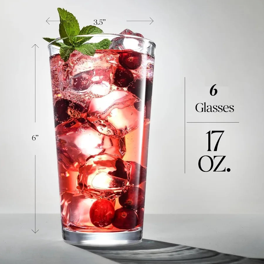 Set of 6 Highball Glasses 17 oz Tall Drinking Glasses for Everyday Use Stackable Water Glass Cups Ideal for Home Bar Cocktail S