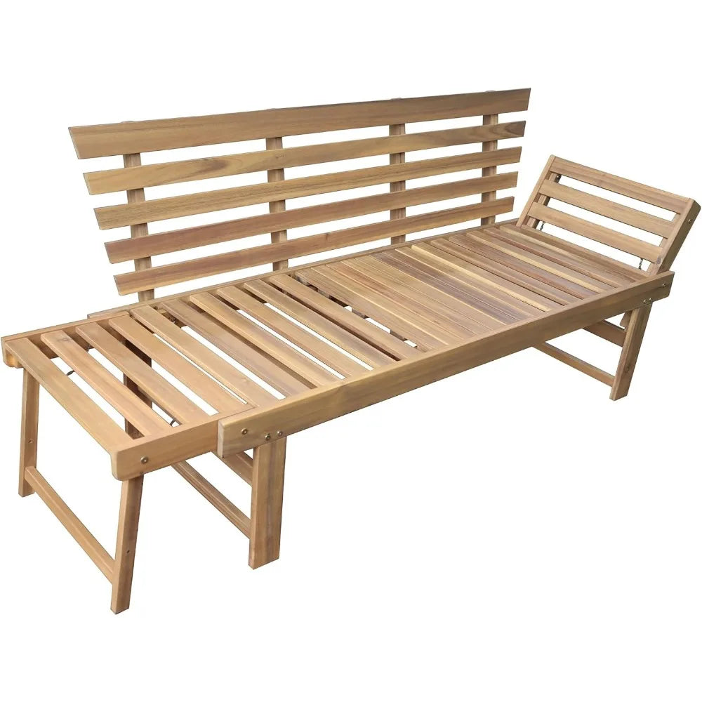 Outdoor Acacia Wood Patio 3 Seat Lounge with Fold Down Center Table - Weather Resistant Ourdoor Furniture with Wooden Frame Stru