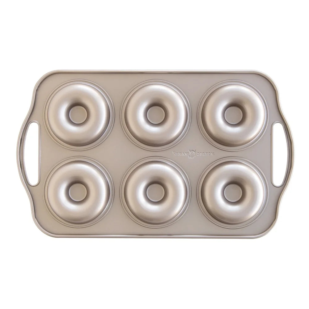 6 Cavity Nonstick Carbon Steel Donut Pan Baking Easy Release Handle Design Kitchen Bakeware Rose Gold Finish