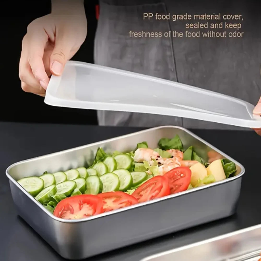 Stainless Steel Baking Tray with Lid, Non-Stick BPA-Free, Multipurpose for Cakes, Meats, Veggies, 2pcs