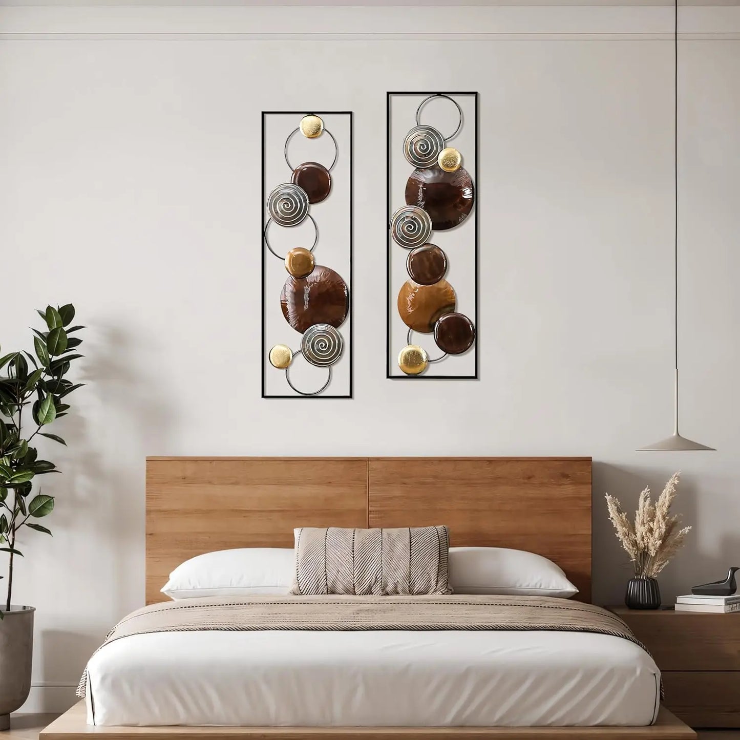 Metal Wall Art, 2 Pieces Abstract Wall Décor Brown Metal Decor, 36" x 12" Minimalist Sculptures Decor for Home