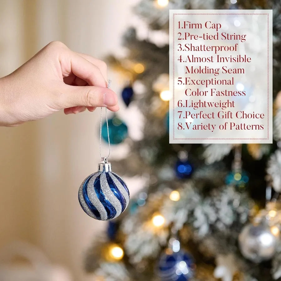 28Pcs Christmas Heart Shaped Ornaments Gift Pack in Navy Blue Silver Craft Painted Tree Heart Decorations for Indoor Holiday Pa