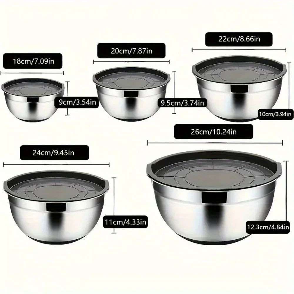 5-Piece Stainless Steel Nesting Mixing Bowl Set - Kitchen Essentials for Baking, Serving,Dishwasher Safe, and Easy to Store