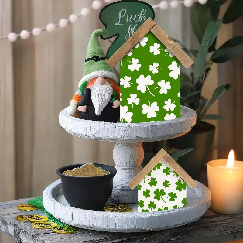 St Patricks Day Decorations for Home, Set of 2 Wooden Shamrocks Irish Blessing Sign, Indoor Saint Patricks March Table Shelf