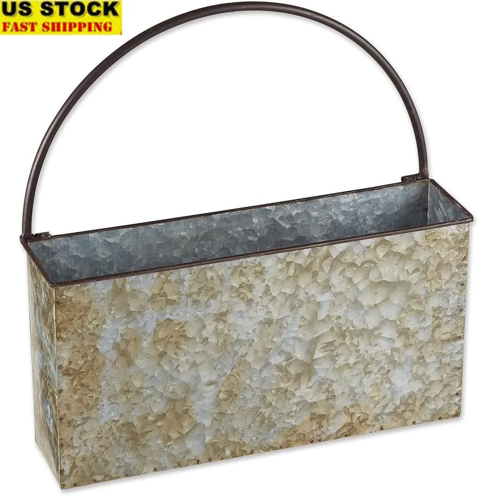 Galvanized Wall Hanging Planter Rectangle Durable Iron Holder Garden Patio Sunroom Rustic Farmhouse Home Decor