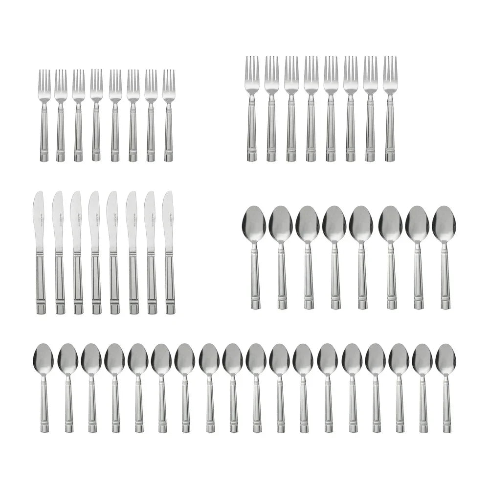 Elegant 49 Piece Stainless Steel Flatware Set and Organizer Tray Service 8 Dishwasher Safe Utensils