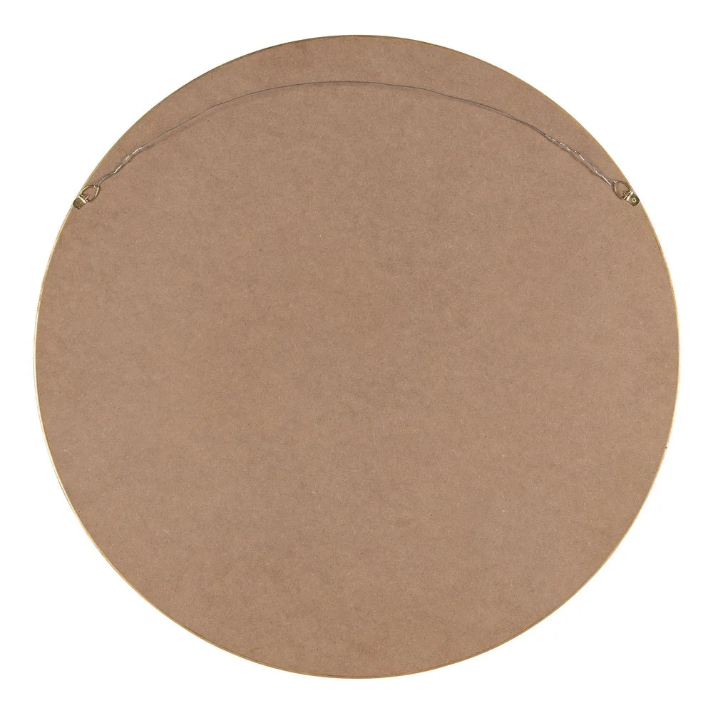 Round Wood Wall Mirror Modern Glam Accent Reflective Decorative Hanging Mirror Living Room Bedroom Bathroom Decor 25.6 inch