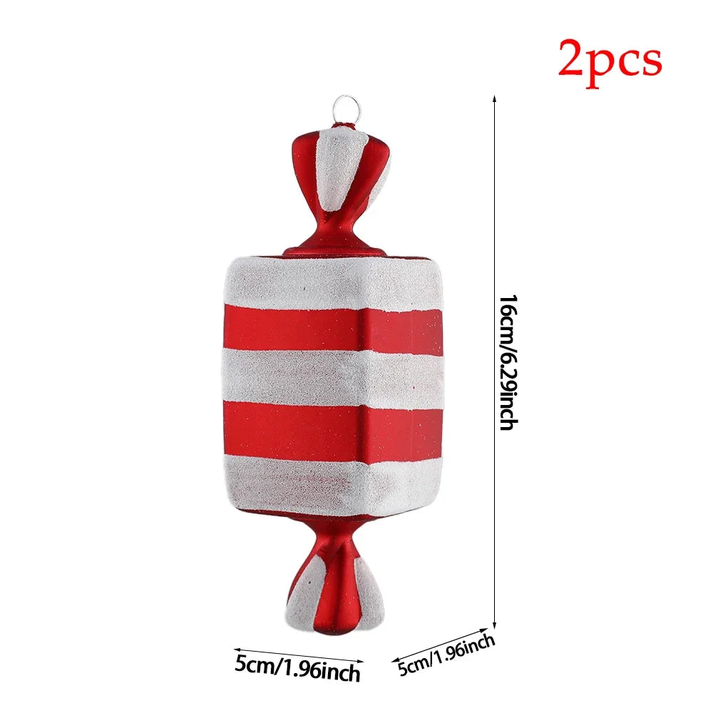 2pc 15cm Large Candy Pendant Christmas Decoration Red And White Lollipop PVC Painted Gold Xmas Tree Decora New Year Kids Gifts