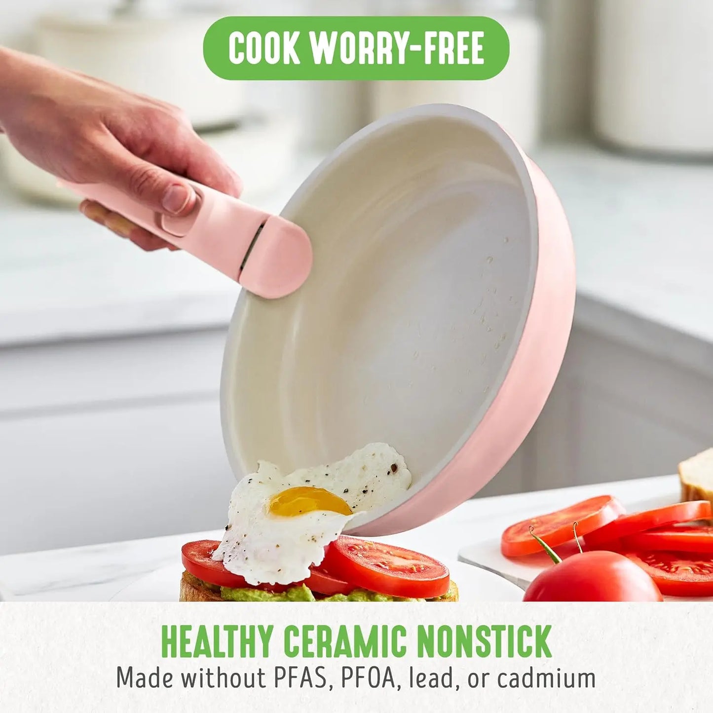 10 Piece Nonstick Pots & Pans Set, Detachable Handle & Stackable Cookware Set, Non Toxic PFAS-Free Skillets, Induction Kitc