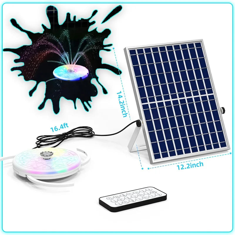 12W Solar Water Fountain with 20 led Lights & 5000mAh Battery,Remote Control Bird Bath Solar Fountain with 8 Nozzles
