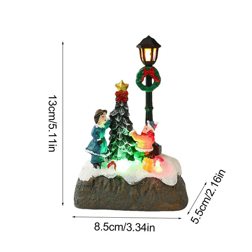 LED Resin Village Ornaments Christmas Snow House Figurines Decoration Snowman Christmas Tree Holiday Gift Home Decor
